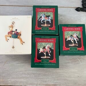 Hallmark LOT- 3 Christmas Carousel Horse Ornaments and Keepsake Reindeer NIB
